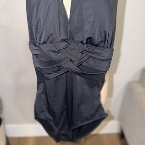 12 SPANX Black One-Piece Swimsuit with Red Logo Tag